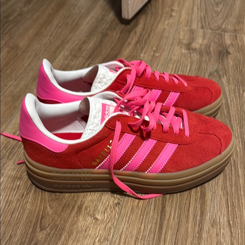 Adidas Red and Pink Sneakers with Signature Stripes